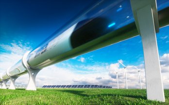 Hyperloop, solar panels and wind turbime generators vizualization