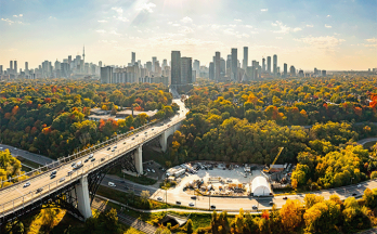 Aerial view of Toronto’s Don Valley Park in Autumn