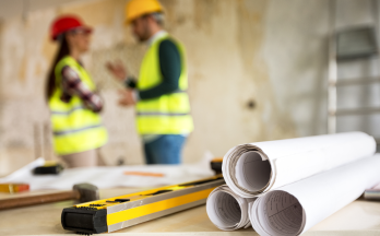 Two people at a construction site