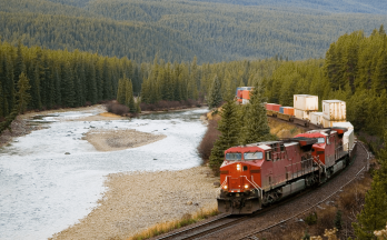 Train going through the Canadian landscape Train going through the Canadian landscape