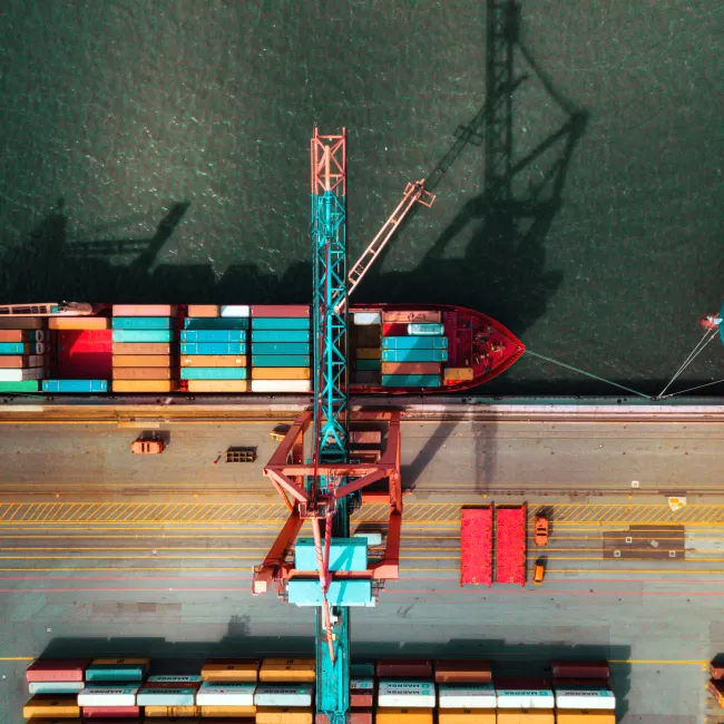 High angle view on Cargo crane container terminal