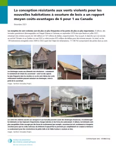 French executive summary text with wind-damaged houses