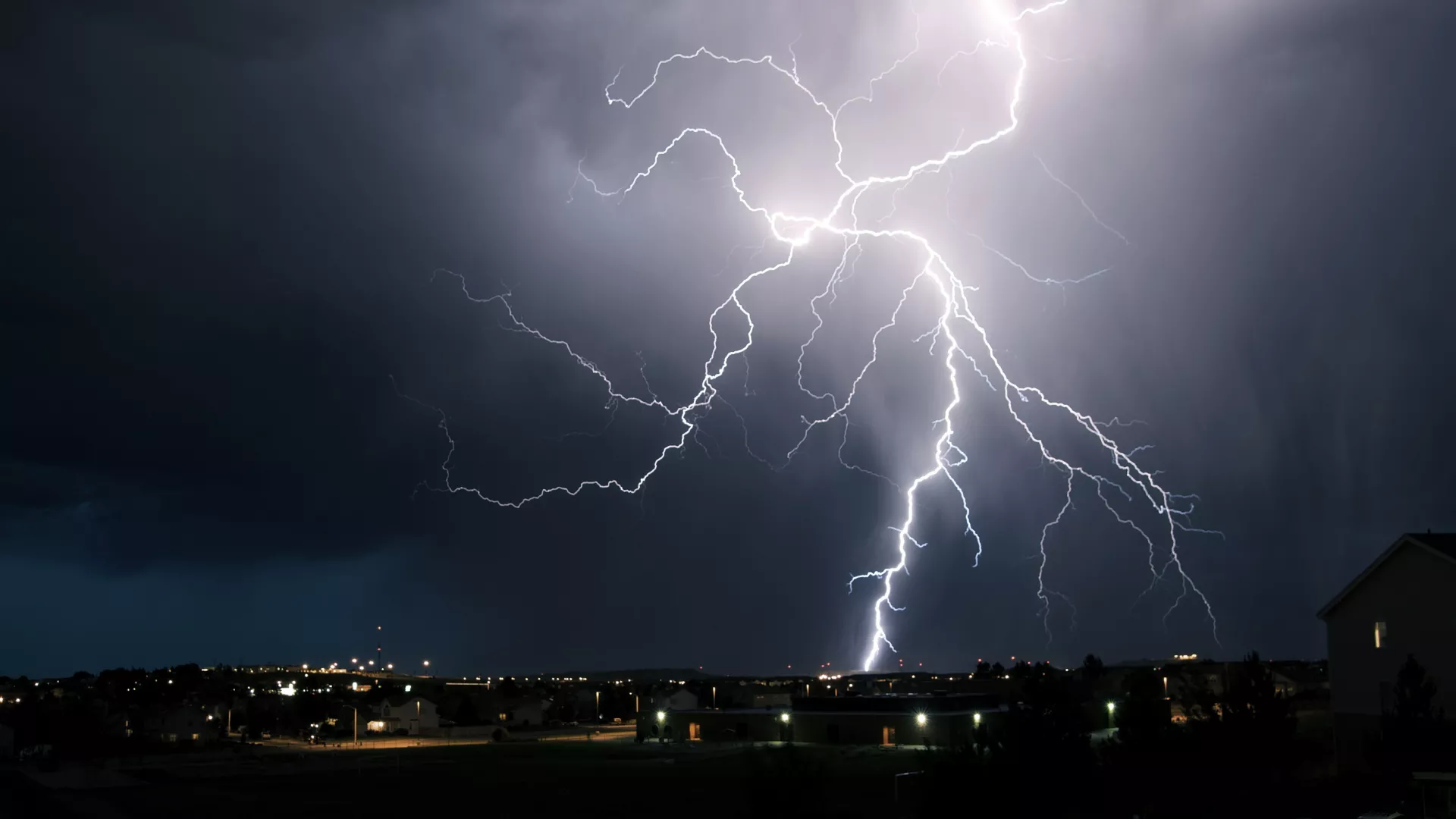 Lightning over city scape