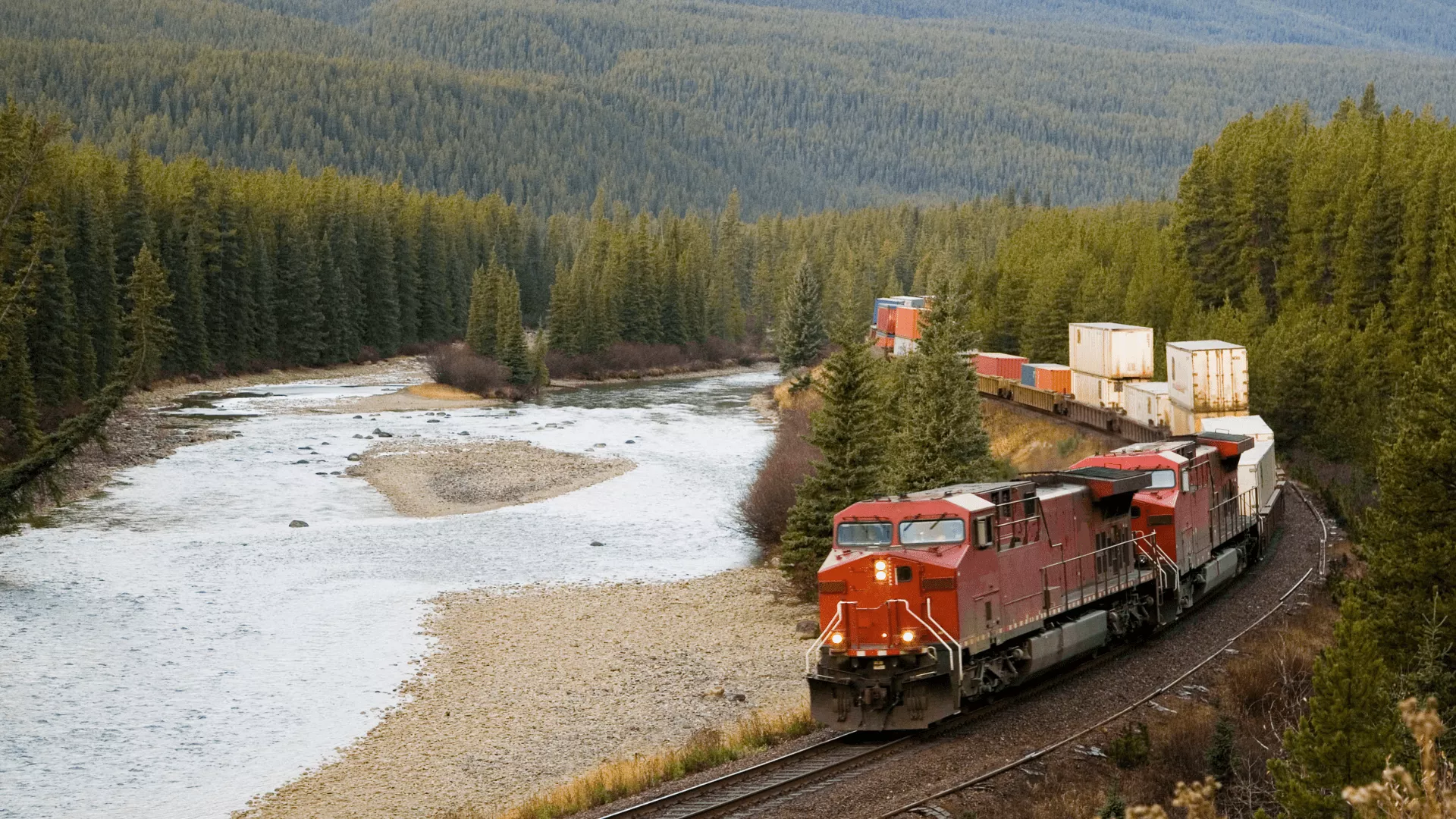 Train going through the Canadian landscape